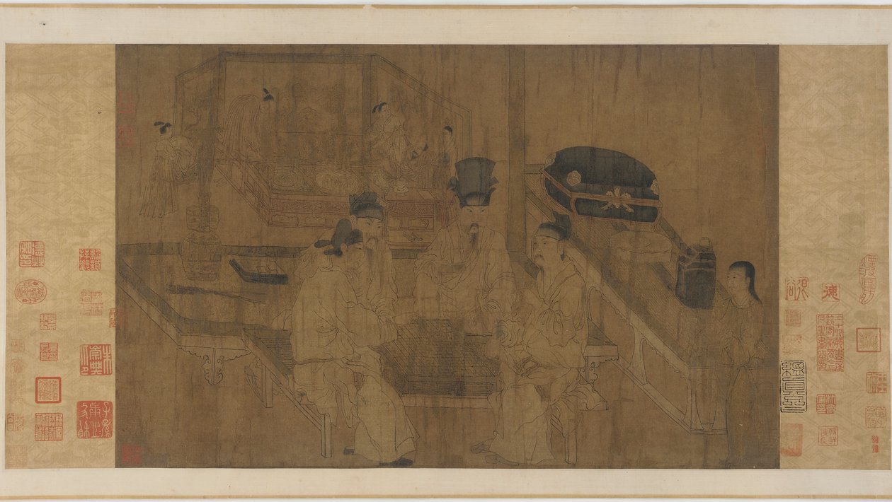 Çift Ekran: İmparator Li Jing, Kardeşlerinin Weiqi Oynadığını İzliyor (ipek üzerine mürekkep ve renk) by Ming Dynasty Chinese School
