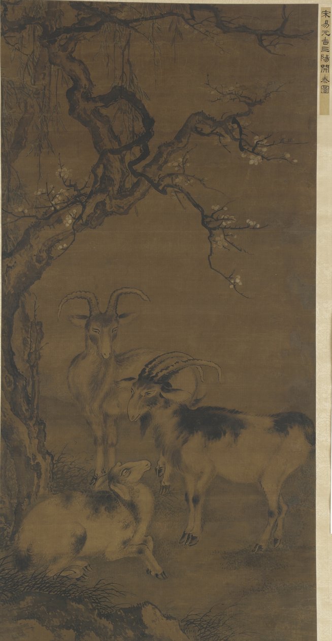 Çiçekli bir erik ağacının altında üç keçi, 16-17. yüzyıl by Ming Dynasty Chinese School