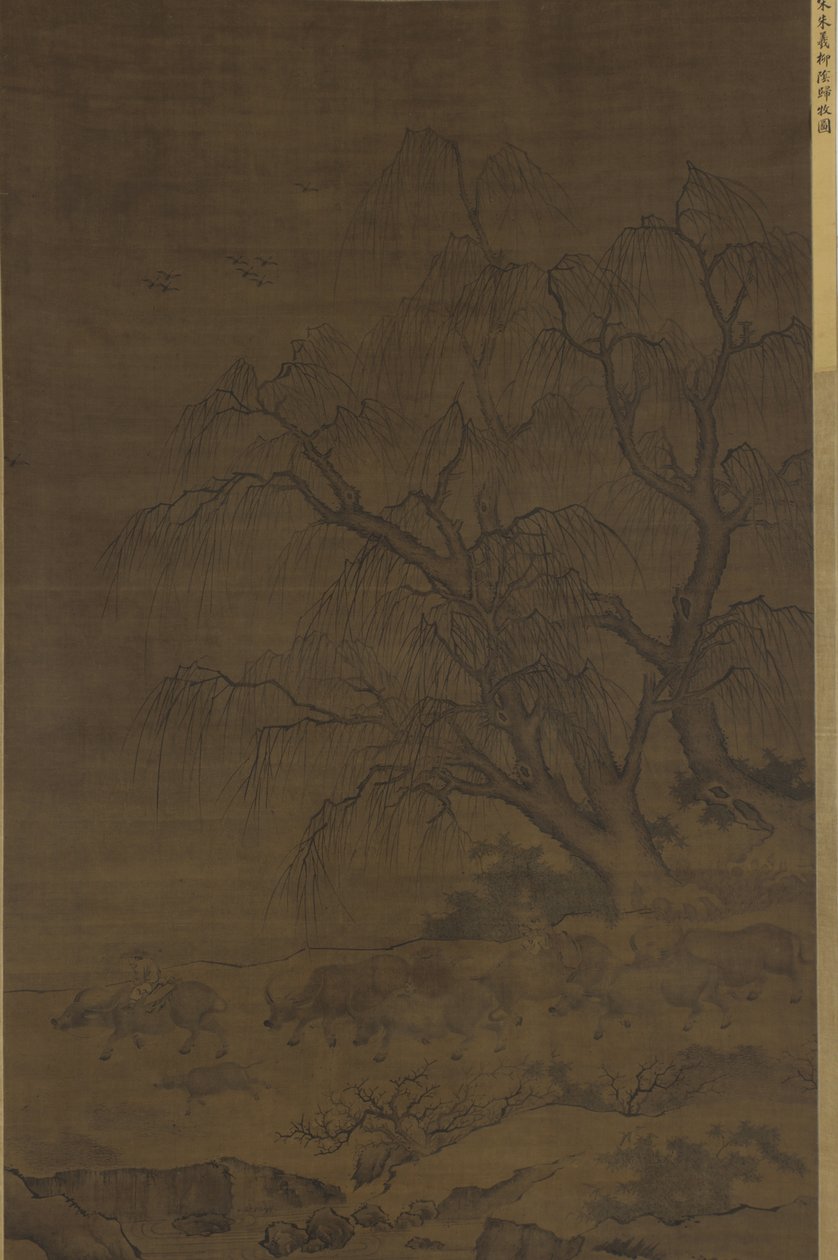 Mandalar ve söğüt ağaçlarının altında hizmetçiler by Ming Dynasty Chinese School