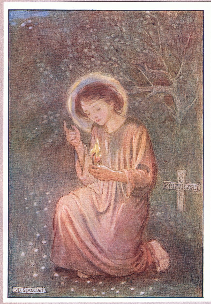 Nemli çimenlerin üzerine diz çöktü (renkli taş) by Minnie Didbin Spooner