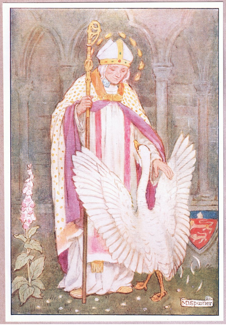 St Hugh ve beyaz kuğu litografi by Minnie Didbin Spooner