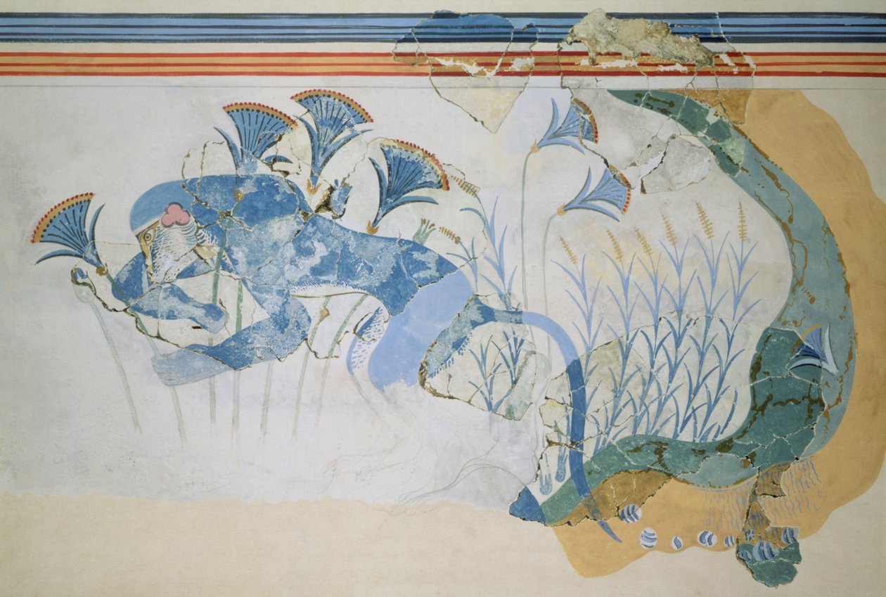 Mavi Maymun Fresk, Knossos Sarayı, Girit, c.1500 M.Ö. (fresk boyama) by Minoan
