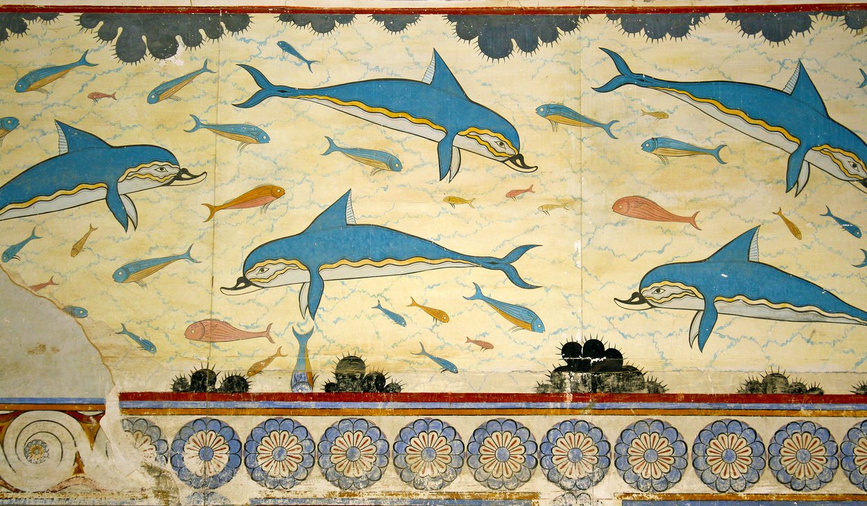 Kraliçenin Banyosundaki Yunus Fresk, Knossos, Girit MÖ 1550-1450 by Minoan