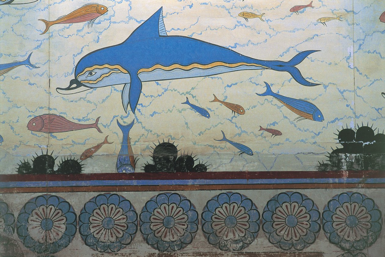 Bir saraydaki duvar resminin yakın çekimi, Minos Sarayı, Knossos, Girit, Yunanistan by Minoan