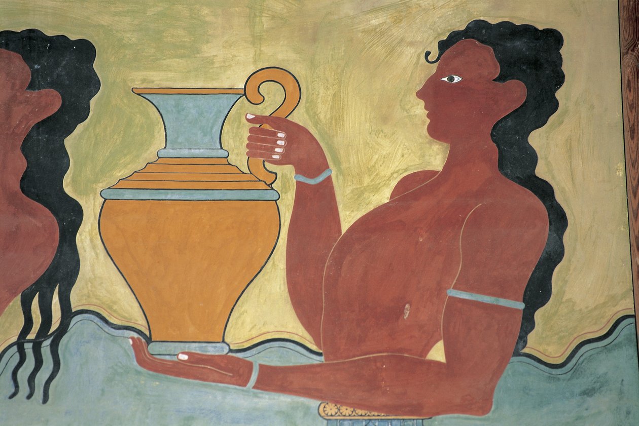 Bir sarayın duvarındaki duvar resminin yakın çekimi, Minos Sarayı, Knossos, Girit, Yunanistan by Minoan