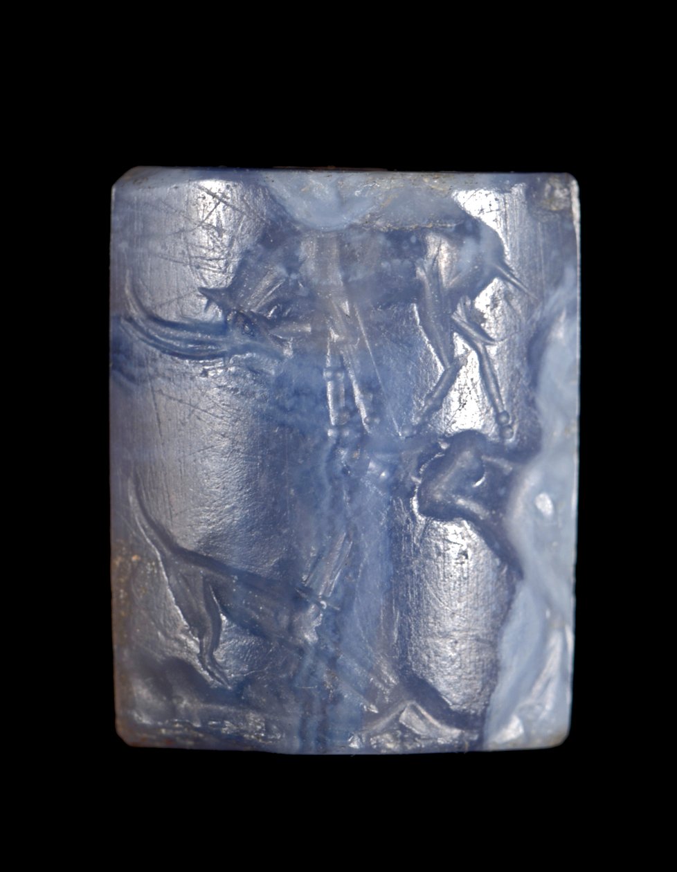 Silindir mühür, Orta Minos III Dönemi - Geç Minos I Dönemi c.1800 - c.1450 MÖ (mavi kalsedon) by Minoan