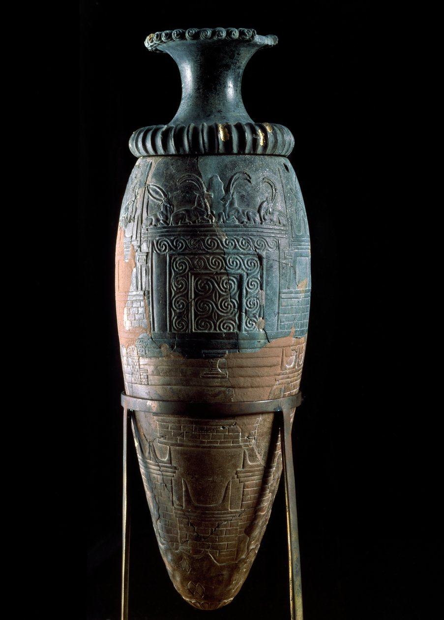 Minos sanatı: yeşil taştan rhyton veya rhyton veya rhyton (cihaz vazosu). Zakros, Girit