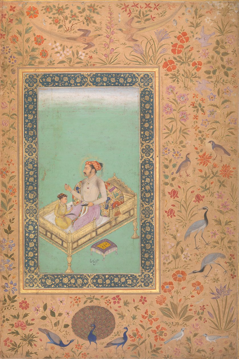 İmparator Shah Jahan ve Oğlu Dara Shikoh, Shah Jahan Albümünden Folyo, Verso: Ca.1620 by Mir 