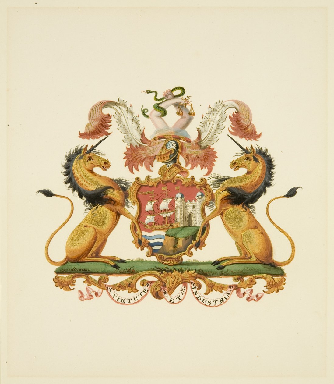 Arms of the City of Bristol, c.1830 (kalem ve suluboya kağıdı) by Miss (attr.to) Braikenridge