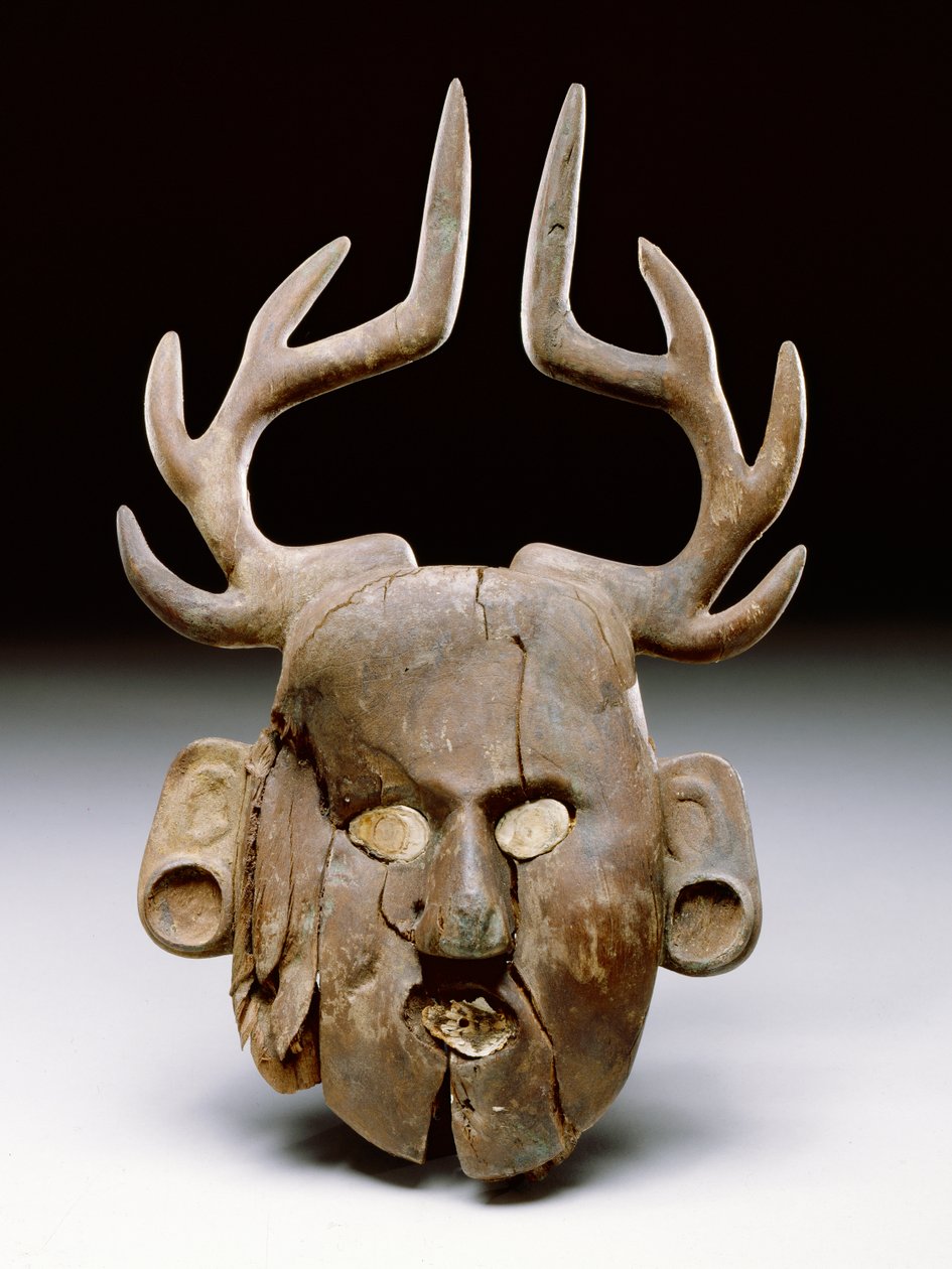 Boynuzlu maske, 1400-1600 (tahta ve kemik) by Mississippian culture
