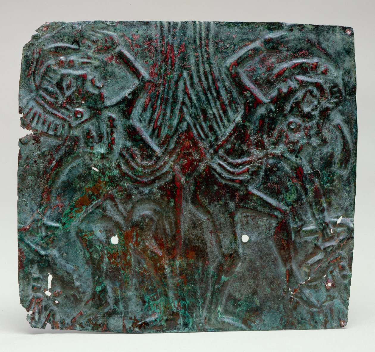 Dans figürlü Repousse plak, 1100-1300 (bakır ve pigment) by Mississippian culture