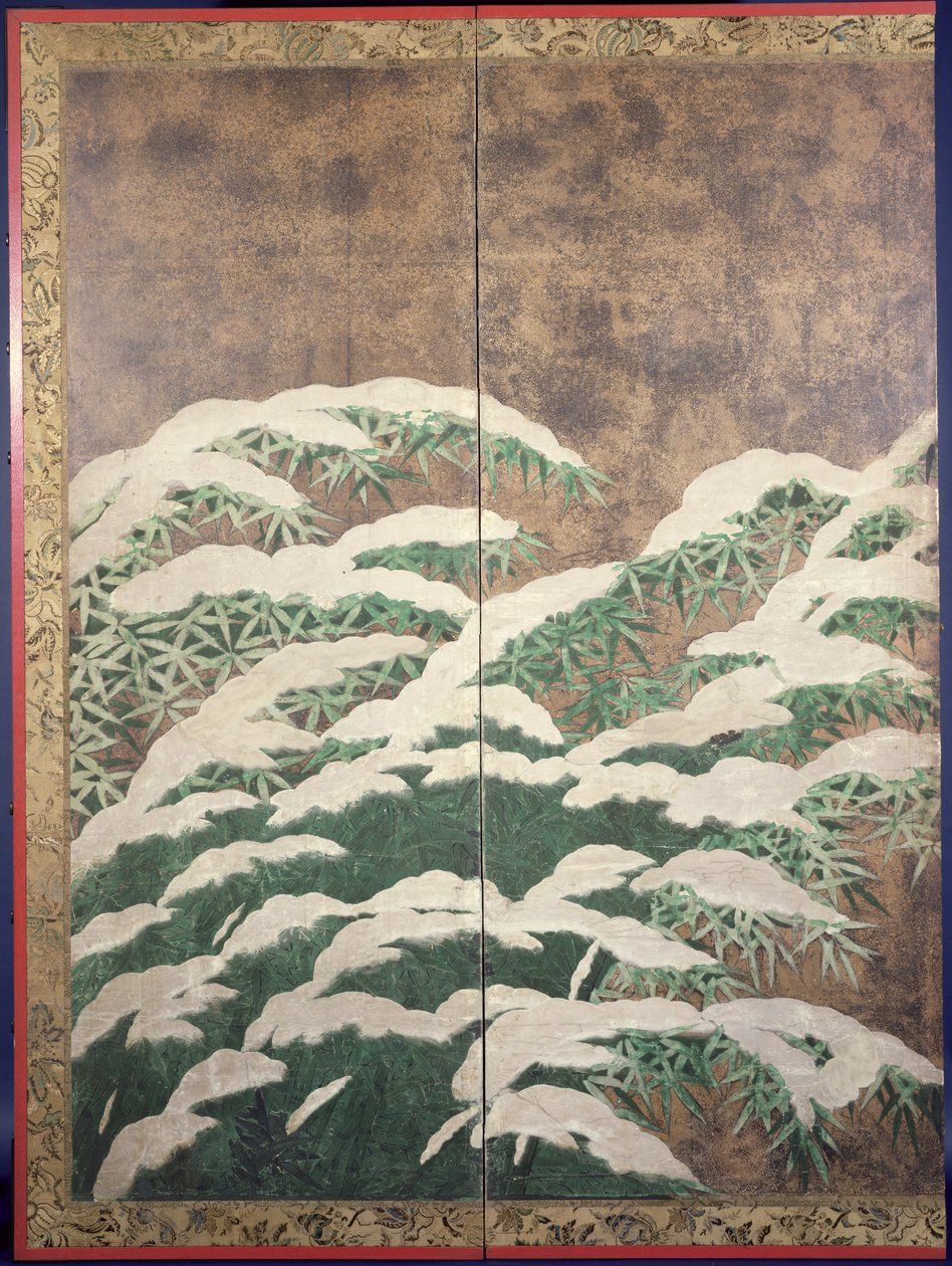Bamboo in snow, c.1600 (ink, colours, gold and silver on paper) by Mitsuyoshi Tosa