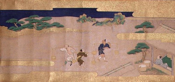 Bunsho Masalları (kağıt üzerinde mürekkep, renk ve altın) by Mitsuyoshi Tosa