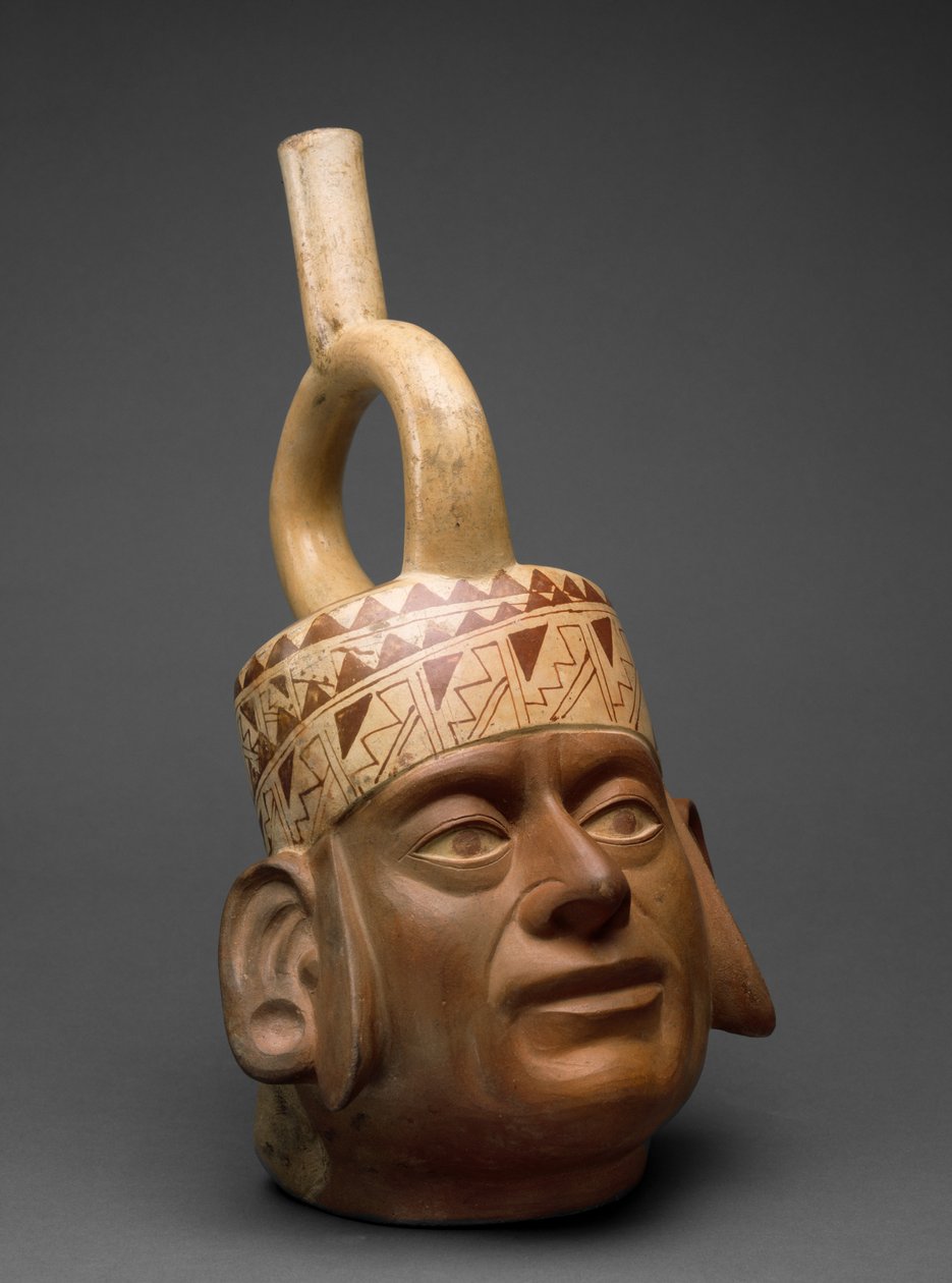Portre Başlı Kap, Moche IV, 400-600 (bikrom astarlı toprak kap) by Moche