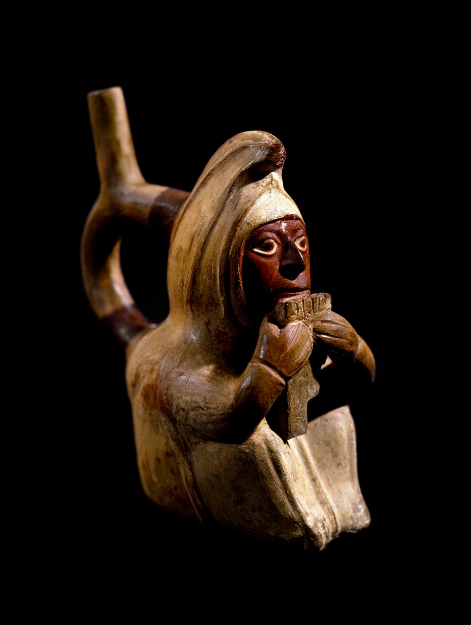 Kolomb öncesi sanat, Mochic uygarlığı (çirkin, Mochica): bir pan flüt oyuncusunu temsil eden antropomorfik vazo. 200 M.Ö.-700 AD. Goteborg, Etnografya Müzesi - Kolomb öncesi sanat, Moche kültürü (MS 200 - 700): pan flüt (pan pip) tasvir eden antropomorfik  by Moche Moche