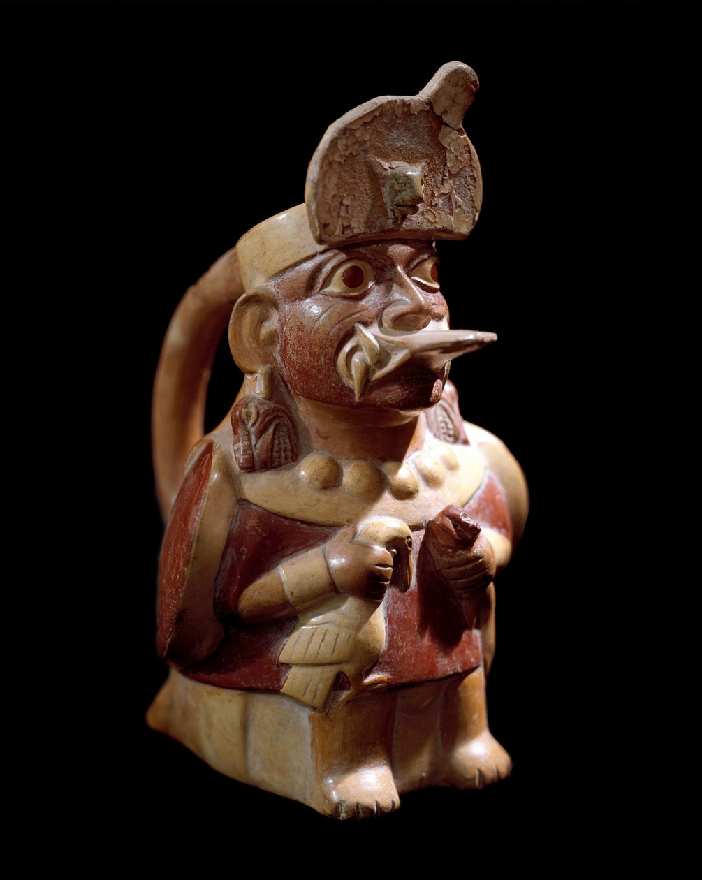 Kolomb öncesi sanat, mochik medeniyet (çirkin, Mochica): iki hayvanı kurban eden bir rahibi temsil eden antropomorfik vazo. 200 M.Ö.-700 AD. Lima, Ulusal Antropoloji ve Arkeoloji Müzesi - Kolomb öncesi sanat, Moche kültürü (MS 200 - 700): antropomorfik by Moche Moche
