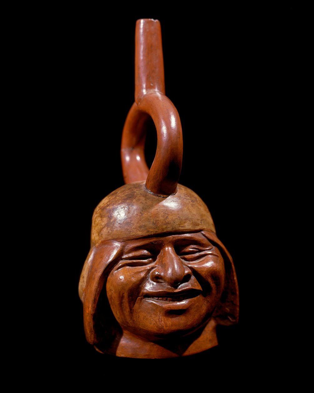 Kolomb öncesi sanat, mochica uygarlığı (çirkin, Mochica): Gülen Adam denilen antropomorfik vazo. 200 M.Ö.-700 AD. Lima, Ulusal Antropoloji ve Arkeoloji Müzesi, Peru by Moche Moche