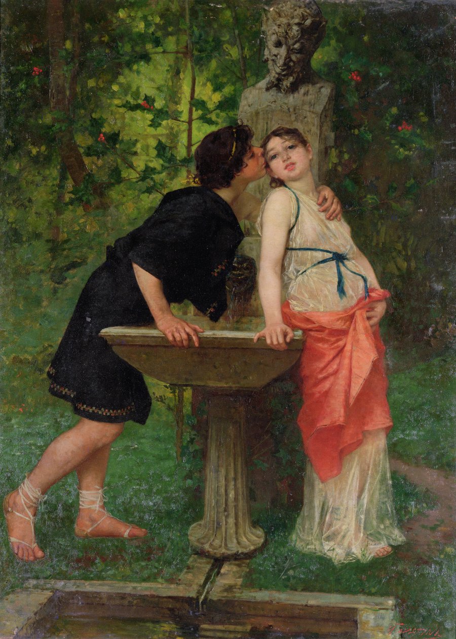Bir Çeşmenin Yanındaki Aşıklar by Modesto Faustini