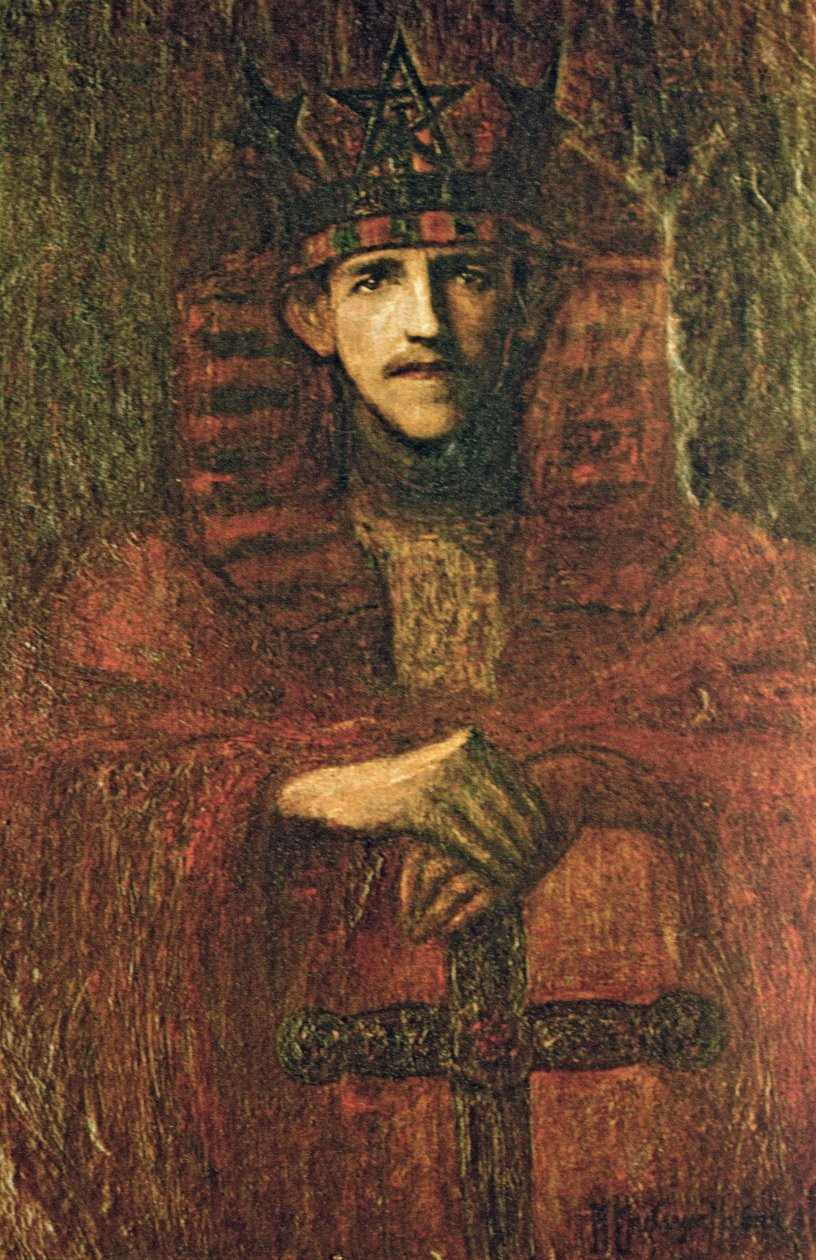 Samuel Liddell MacGregor Mathers (1854-1918), ritüel büyüyle ilgili tören kıyafeti içinde, c.1895 (kağıt üzerinde yağ) by Moina Mathers