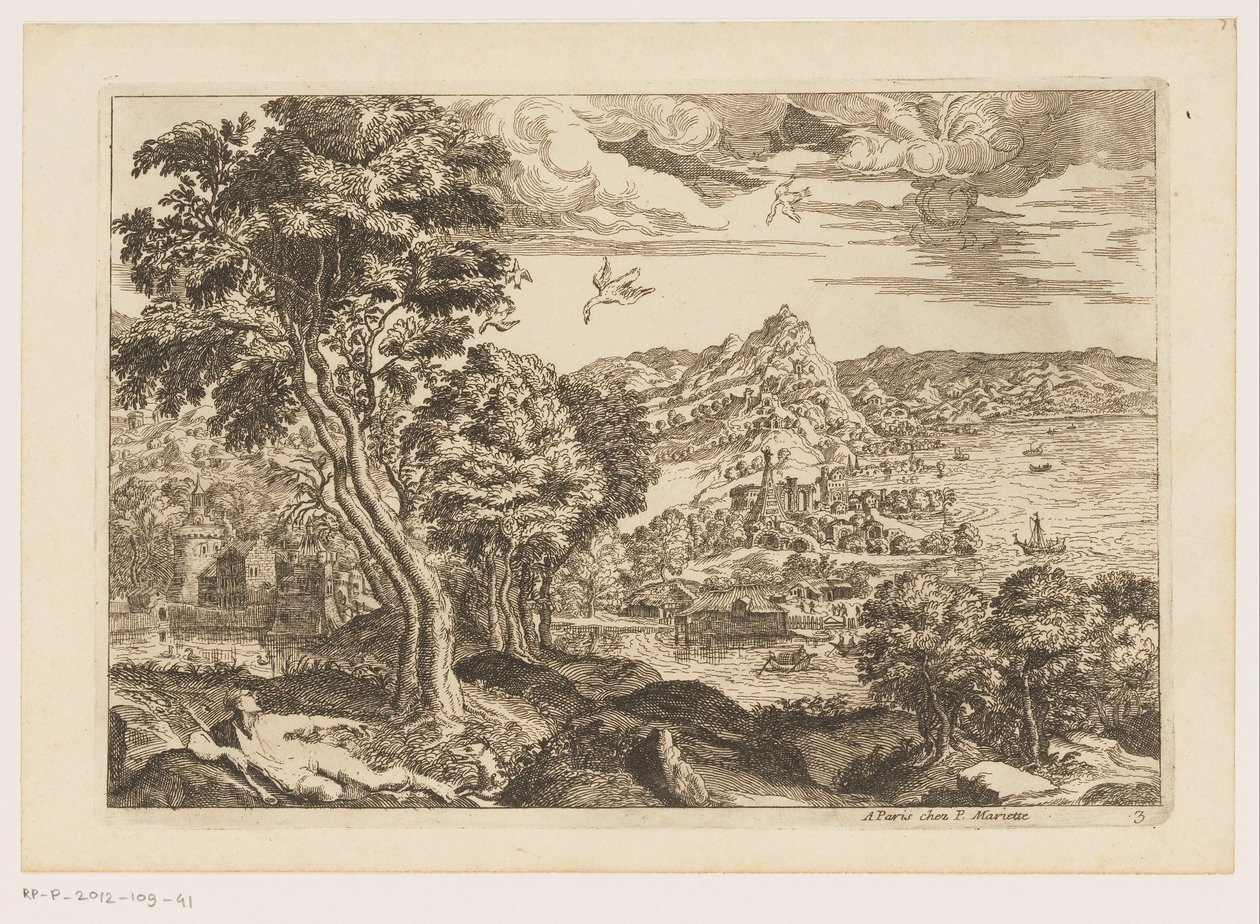 Uçan kuşların olduğu kıyı manzarası Titian'dan sonra manzaralar (dizi başlığı) by Moise Jean Baptiste Fouard