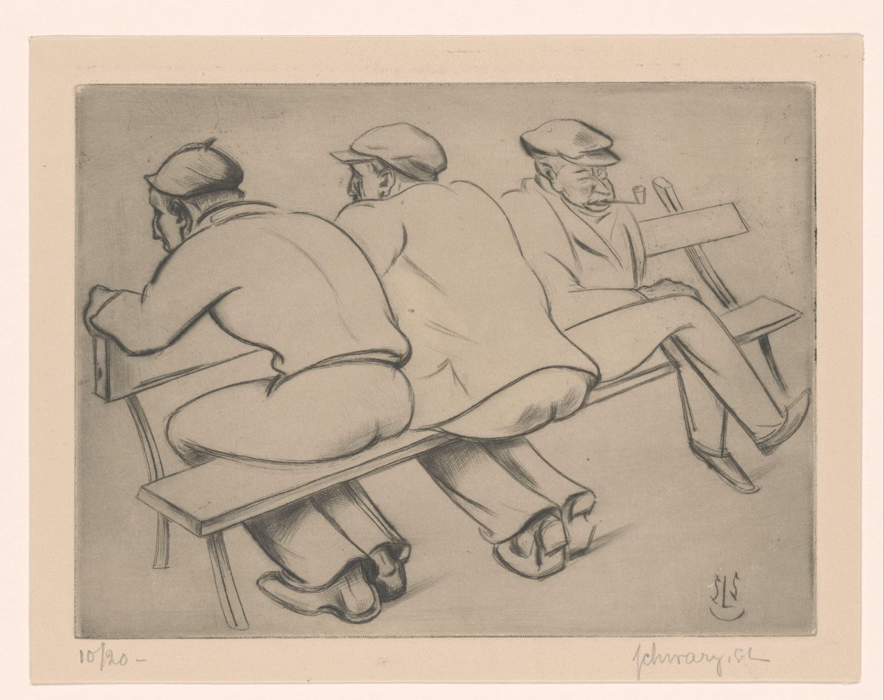 Bir kanepede üç adam by Mommie Schwarz (signed by artist)
