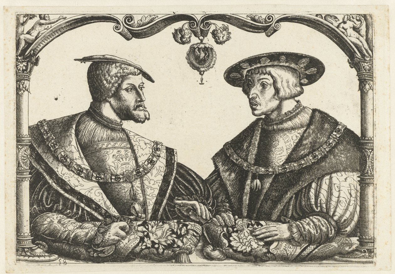 Karel V ve Ferdinand I by Monogrammist CB met boom (attributed to)