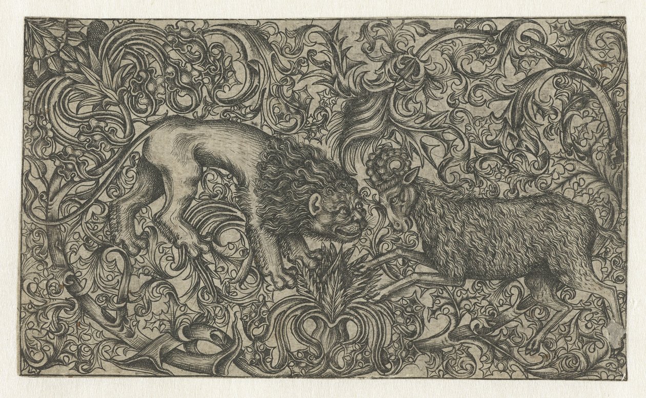 Aslan ve koç ile süsleme by Monogrammist HW