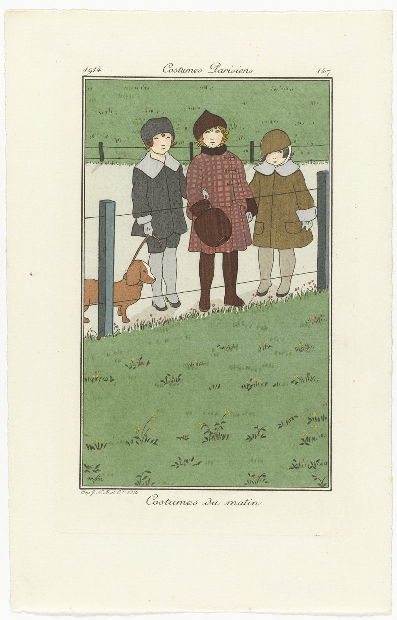 Journal des Dames et des Modes, Paris Kostümleri, 1914, No. 147: Sabah Kostümleri by Monogrammist MFN