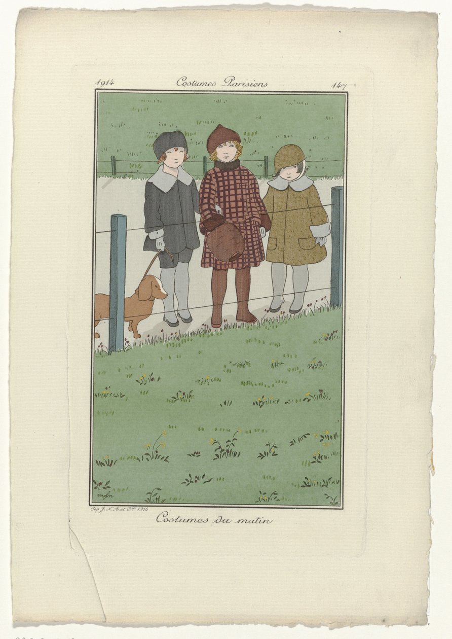 Journal des Dames et des Modes, Paris Kostümleri, 1914, No. 147: Sabah Kostümleri by Monogrammist MFN