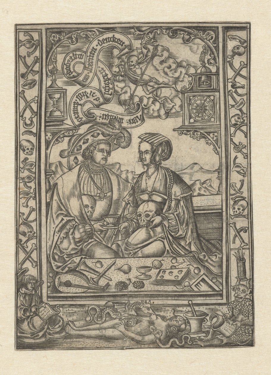 Vanitas Lord ve kafatası olan kadın by Monogrammist XXX met L (attributed to)