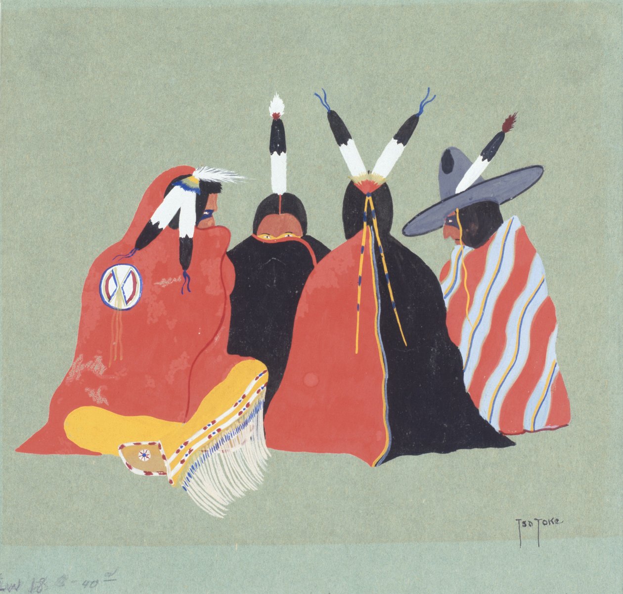 Kiowa Making Medicine, 1929 (kağıt üzerinde tempera) by Monroe Tsatoke