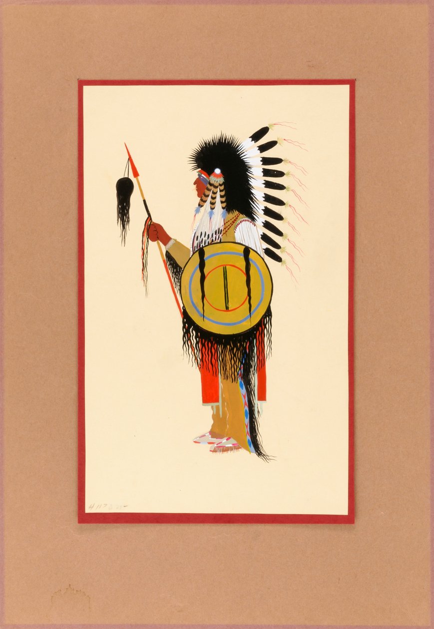 Kalkanlı Tüy Başlıklı Cheyenne Savaşçısı, ca. 1915-1937. by Monroe Tsatoke