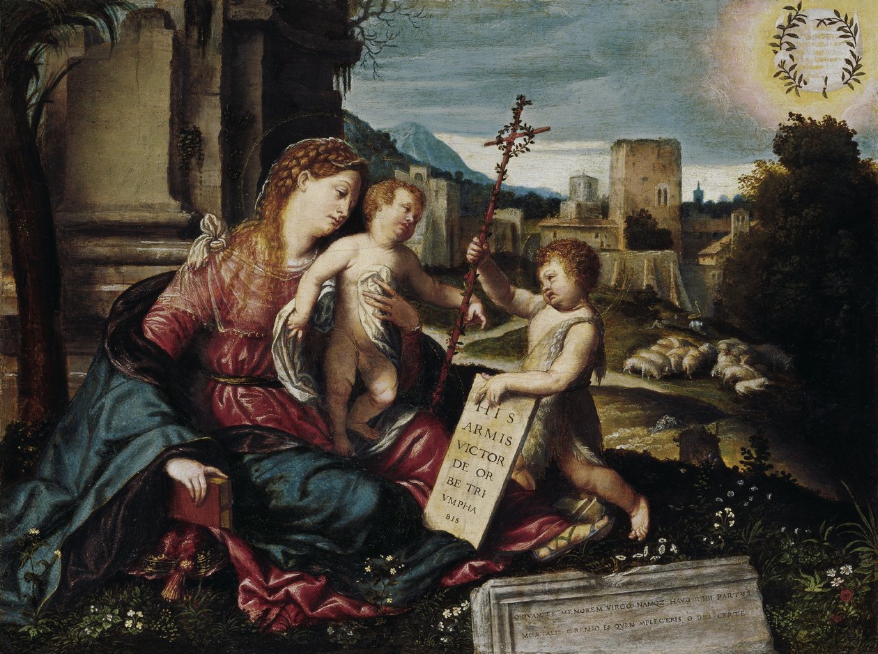 Çocuk ve Genç St John ile Madonna by Moretto da Brescia