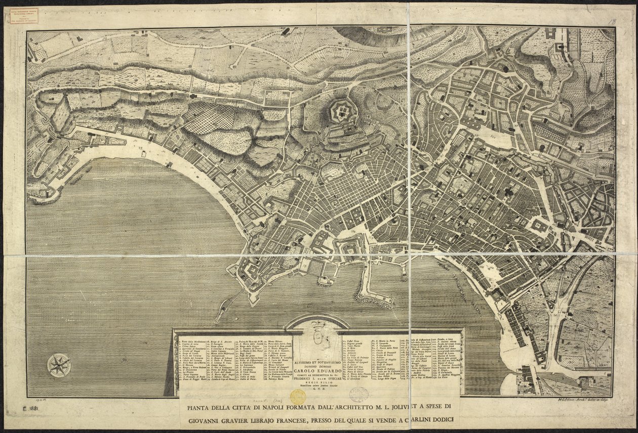 Napoli haritası, Pianta della citta di Napoli ... M.L. Jolivet ... belin. [sic] ve scrp. 1755 (gravür) by Morise Lewes Jolivet