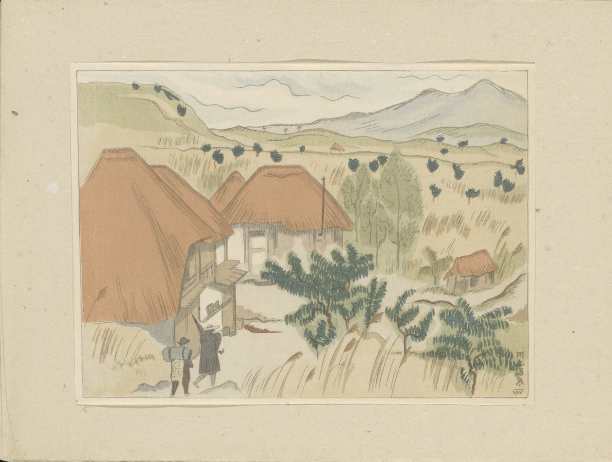Kawakami sıcak su kaynakları Kawakami Onsen (nesne üzerindeki başlık) İkinci bölüm, Aizu alanı (dizi başlığı) Dai nishû, Aizu no bu (dizi adı) Japon manzaralarının baskıları (seri başlığı) Nihon fûkei hanga (dizi adı) by Morita Tsunetomo