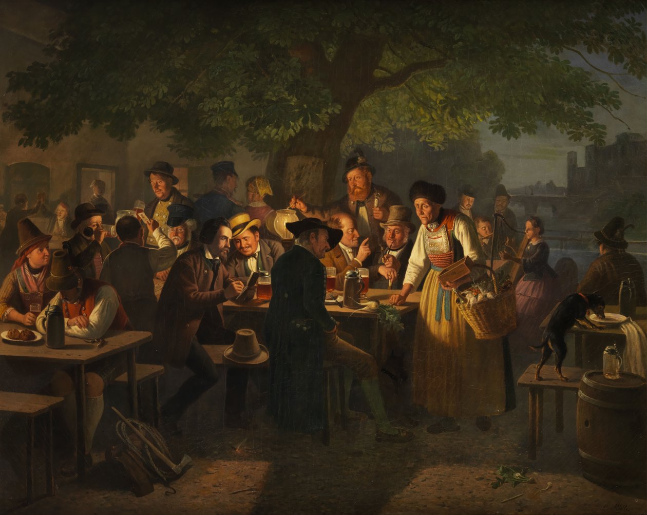 Eski bir turp satıcısı ile gece bira bahçesi sahnesi by Moritz Muller