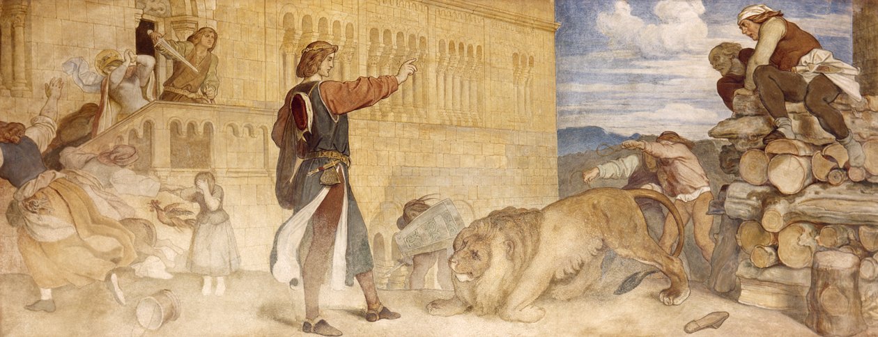 Aslanlara şaka yapıyormuş gibi davrandı, c.185455 by Moritz Ludwig von Schwind
