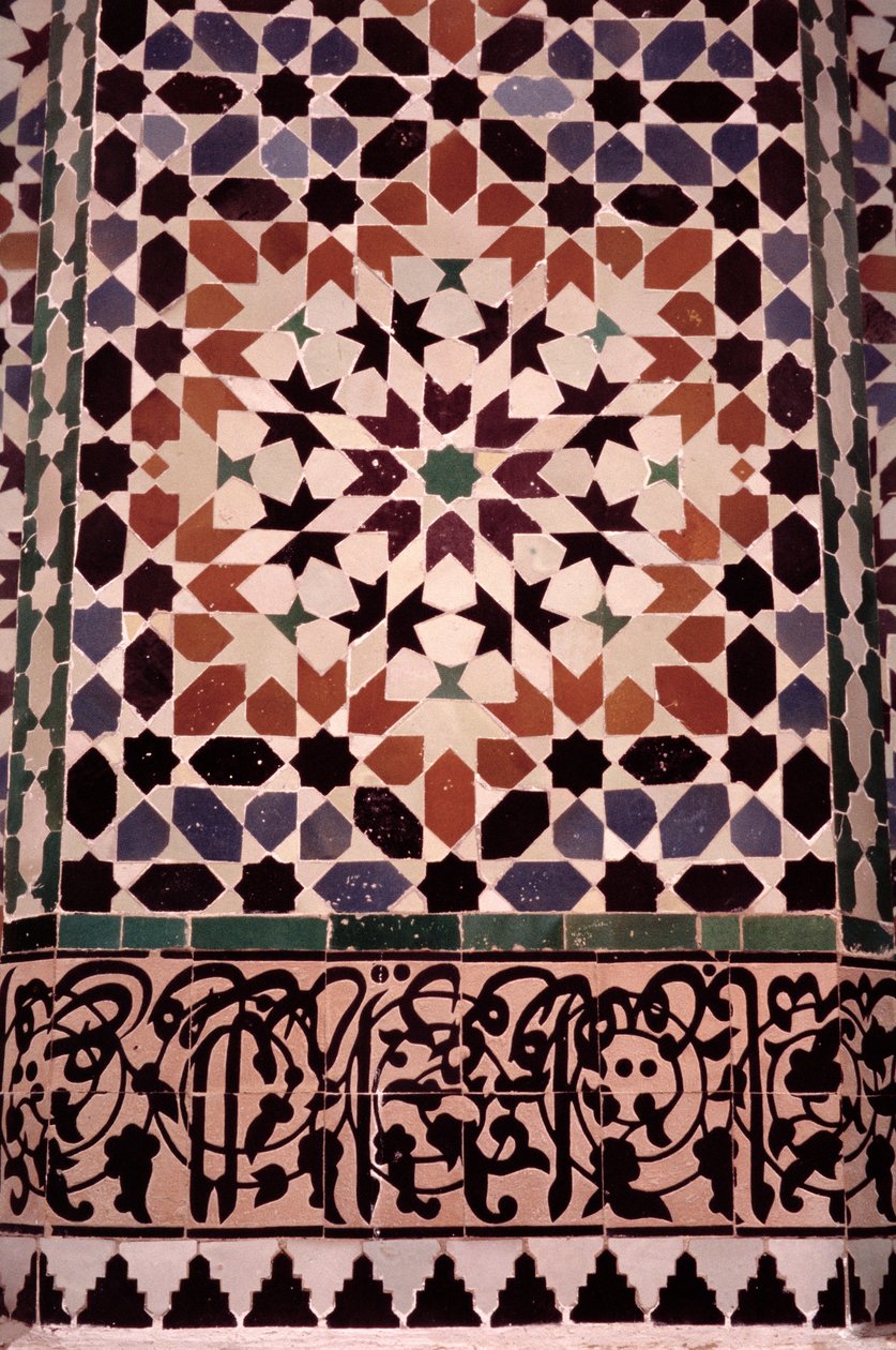 1565 yılında Saadianlar tarafından inşa edilen ana avlunun alt duvarı (zellij çini işi) (186515 detayı) by Moroccan School