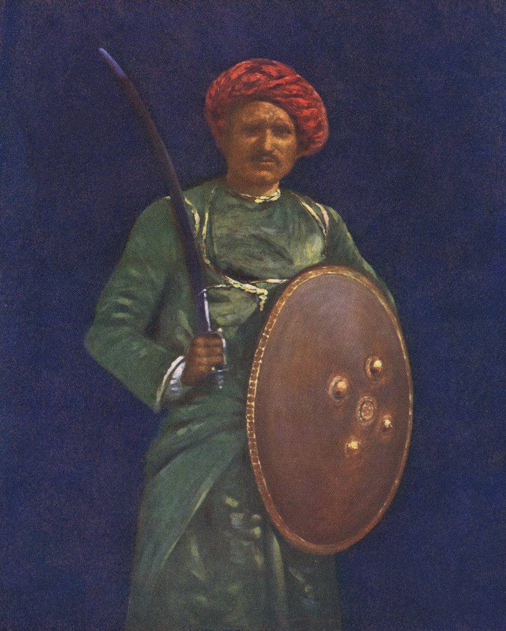 Kılıçlı ve kalkanlı Hintli asker - 20. yüzyılın başlarında by Mortimer Ludington Menpes