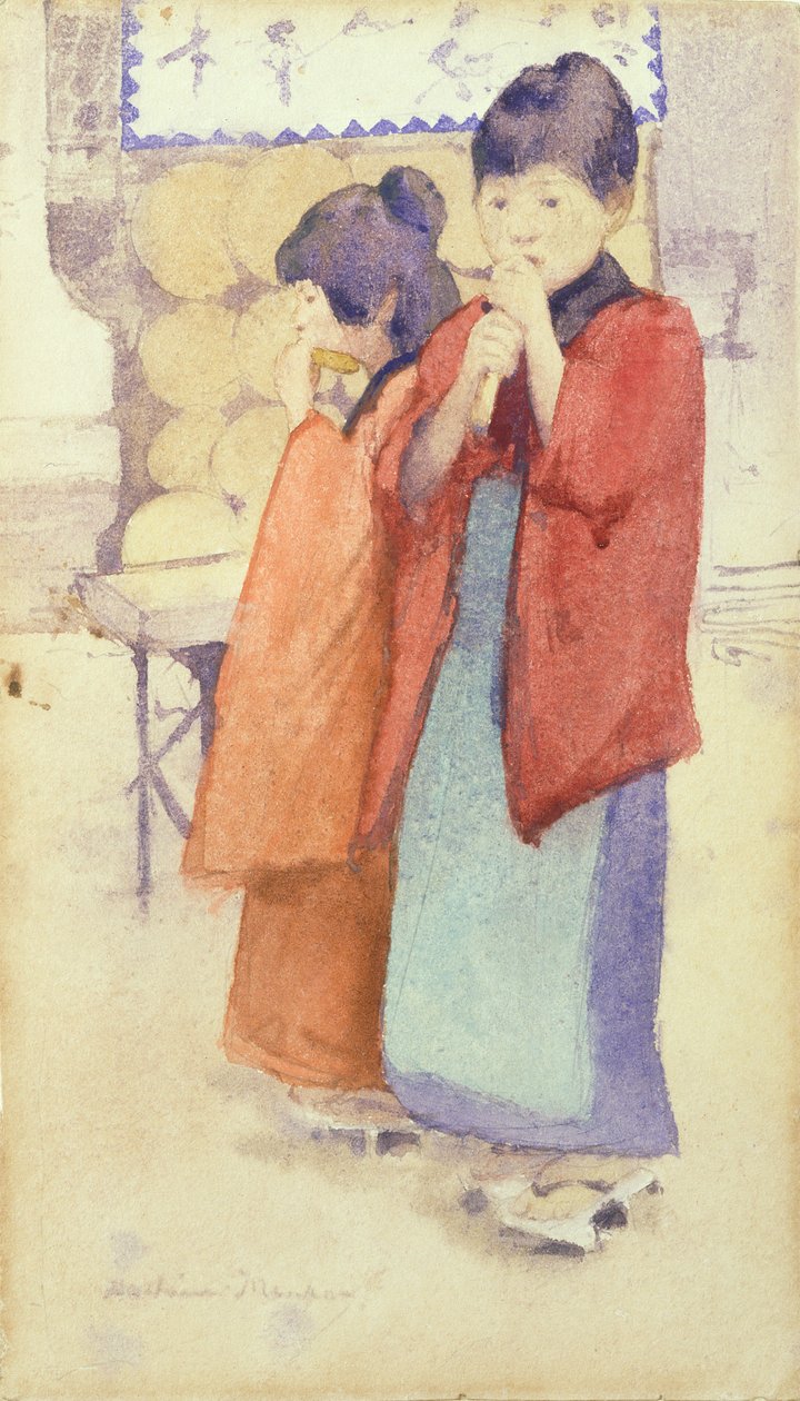 İki Japon çocuğun portresi, 1895-96 (kağıt üzerinde kurşun kalem üzerinde wc) by Mortimer Ludington Menpes