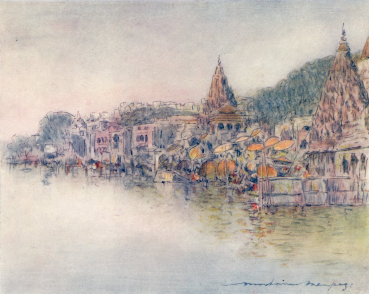 Kutsal Nehir Kıyısında, Benares, 1905 by Mortimer Ludington Menpes