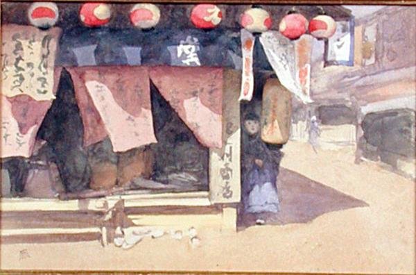 Bir Çayevinin Dışında, Japonya, c.1887-88 (kartta suluboya) by Mortimer Ludington Menpes