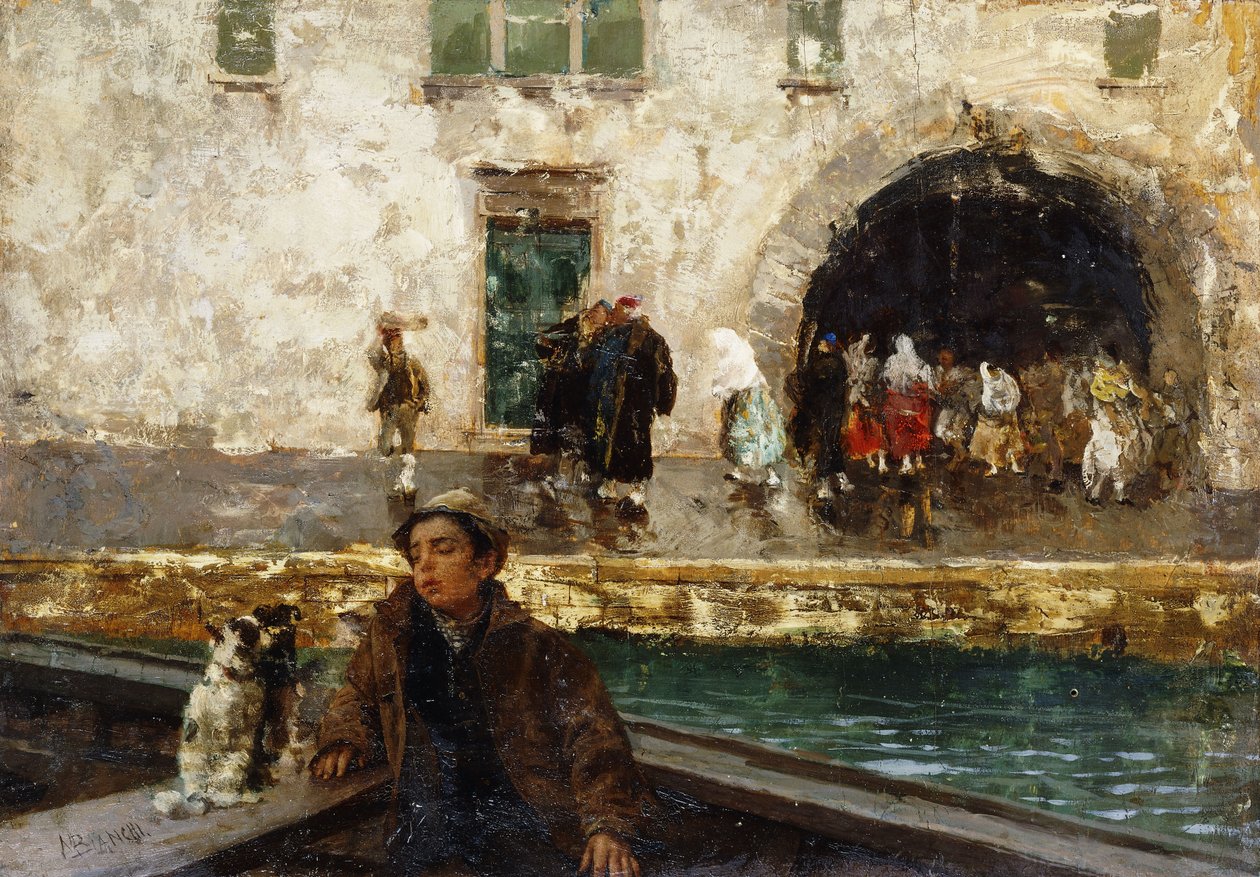 Kanalda Teknede Bir Çocuk, by Mose Bianchi