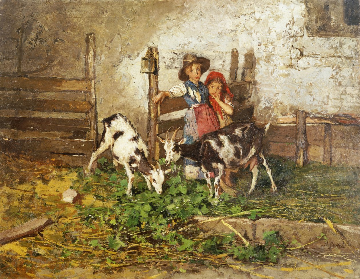 Ahırda Çocuklar ve Keçiler, by Mose Bianchi