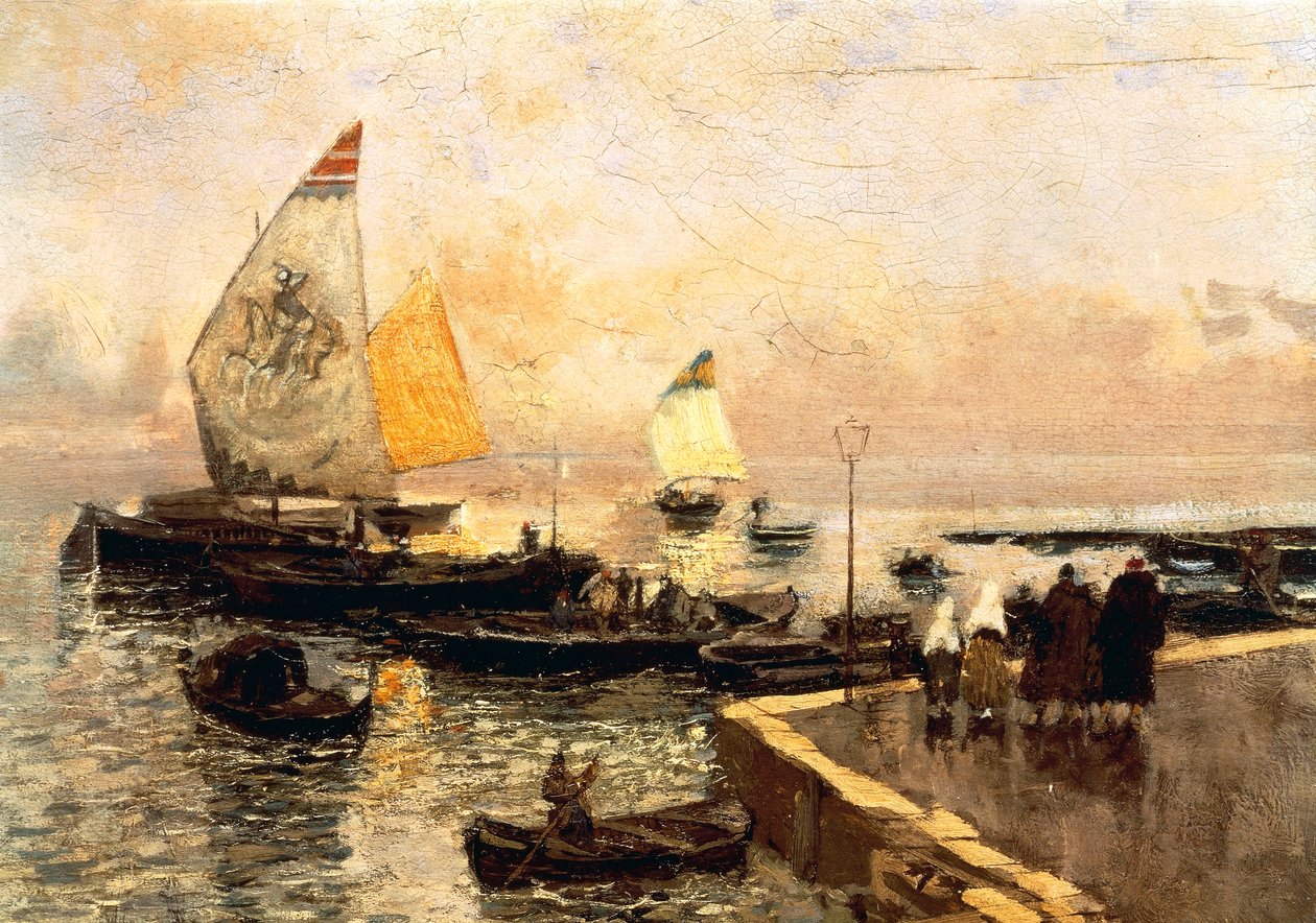 Chioggia'daki Kömürlü Tekneler, Mose Bianchi (1840-1904). by Mose Bianchi