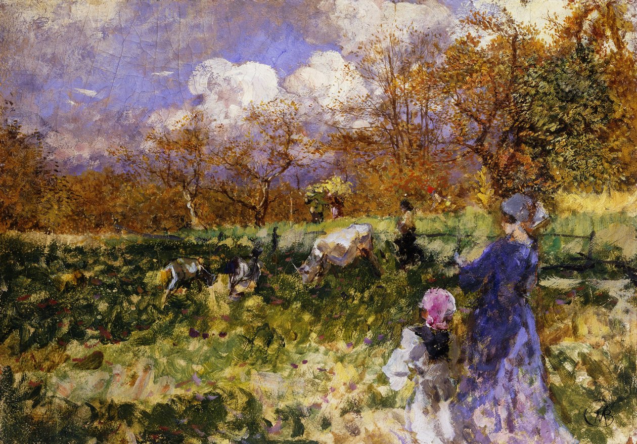 Çayırda; Keçi Süren Kadın ve Çocuklar, by Mose Bianchi