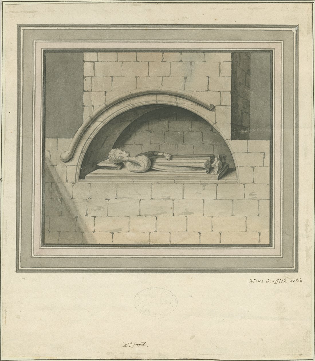 Elford Kilisesi - "Stanley Anıtı": sulu boya çizimi, nd [?18. yüzyıl] by Moses Griffiths