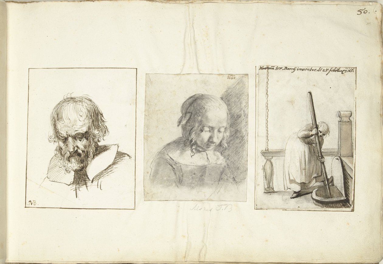 Yaşlı adam, bir kız ve kuyu kancalı bir kadın by Moses Ter Borch
