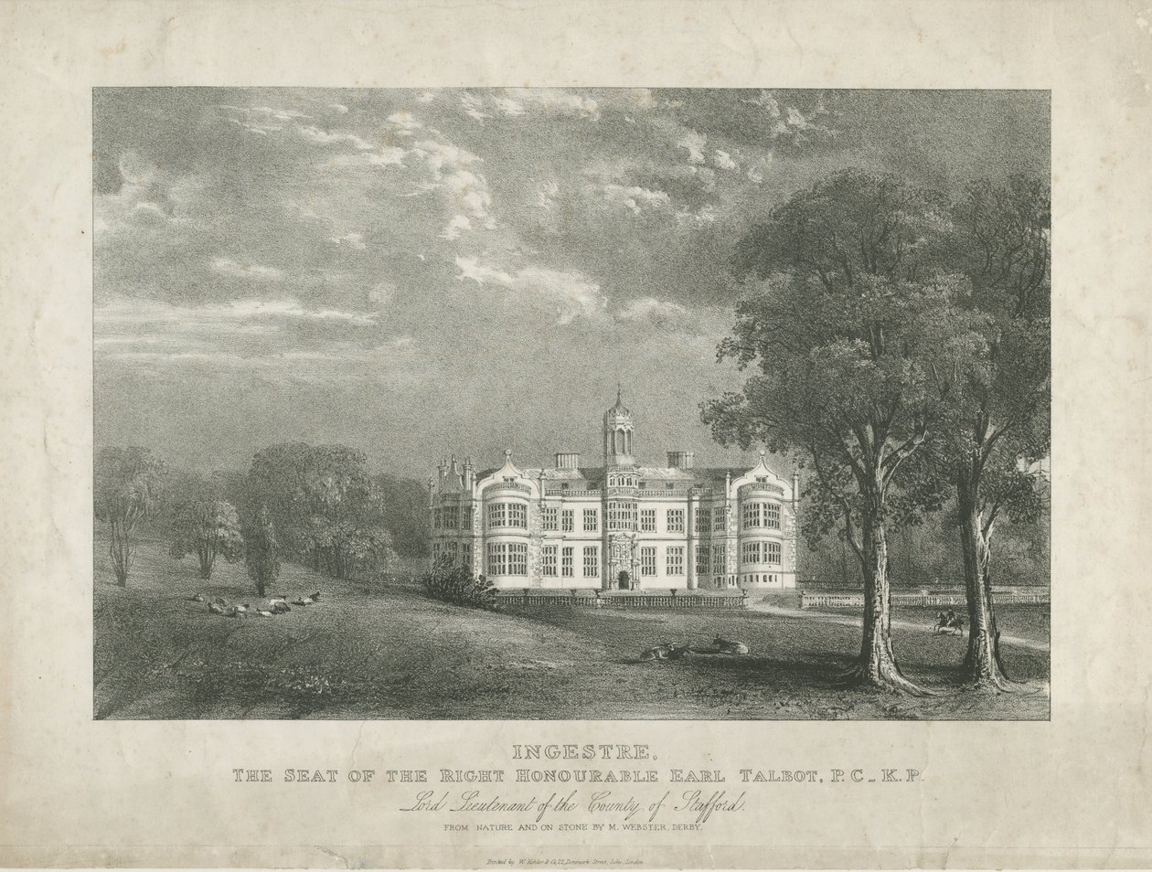 Ingestre Hall: litografi, nd [c 1840] by Moses Webster
