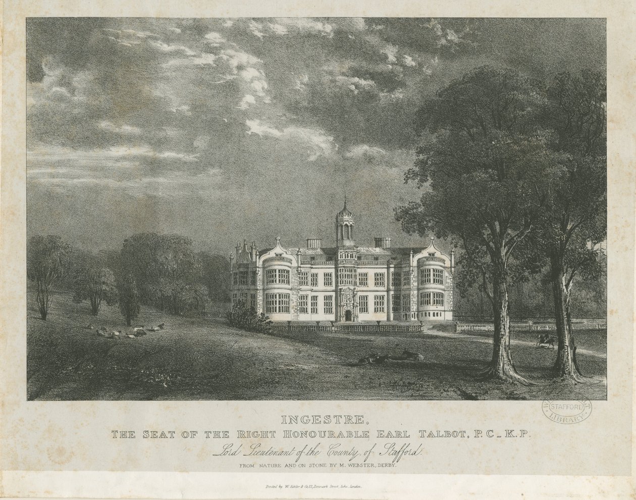 Ingestre Hall: litografi, nd [c 1840] by Moses Webster
